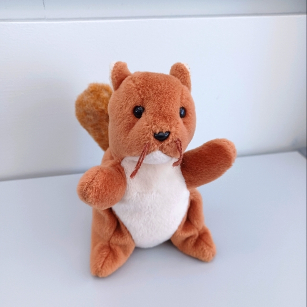 -Ty Beanie Babies Baby "NUTS" the Squirrel bushy tail plush Born January 21 1996